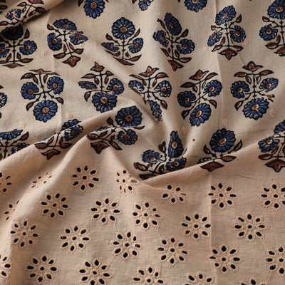 Beige - Natural Dyed Hand Block Print Ajrakh Cotton Hakoba Fabric 01