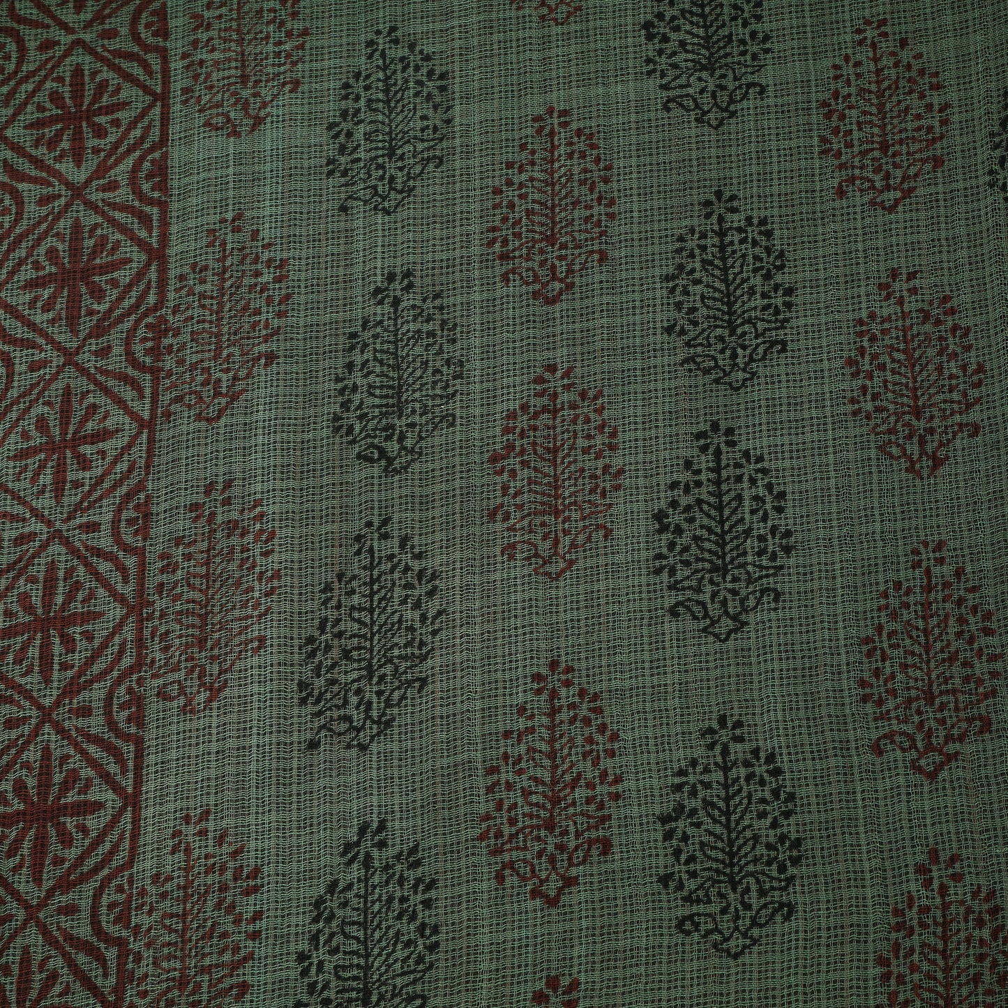 Green - Kota Doria Cotton Natural Dyed Hand Block Bagh Print Fabric 13