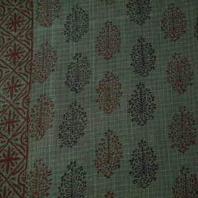 Green - Kota Doria Cotton Natural Dyed Hand Block Bagh Print Fabric 13