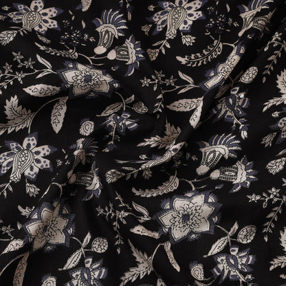 Black with Floral Jaipur Printed Cotton Fabric 01