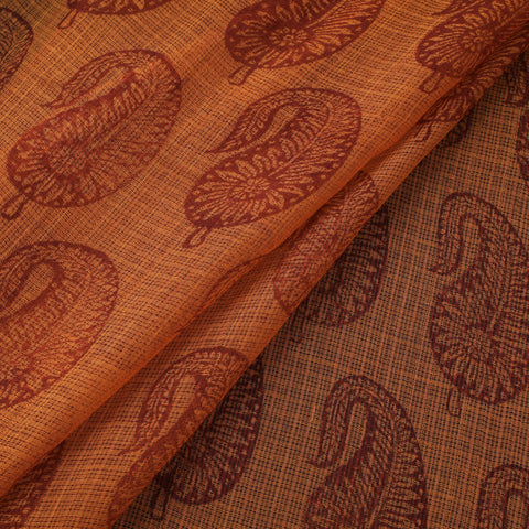 Orange - Kota Doria Cotton Natural Dyed Hand Block Bagh Print Fabric 14