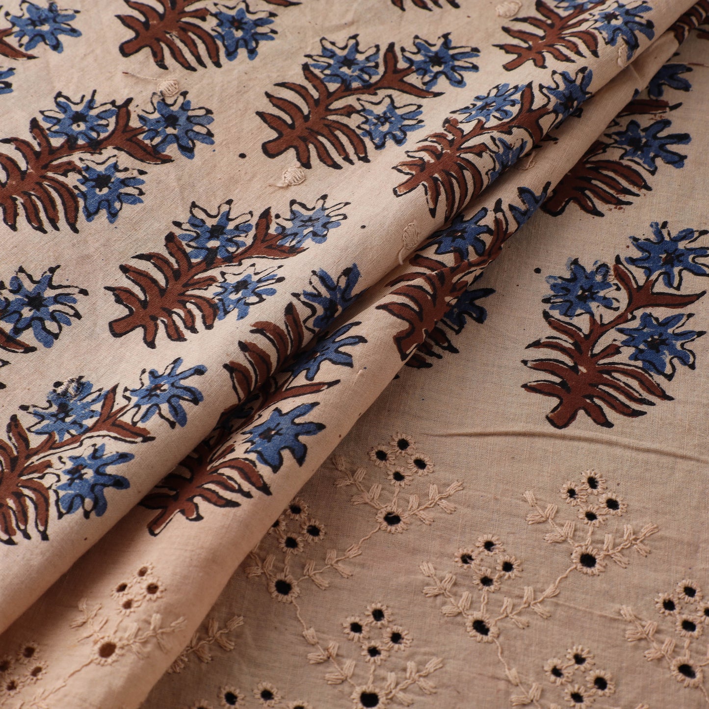 Natural Dyed Hand Block Print Ajrakh Cotton Hakoba Fabric 04