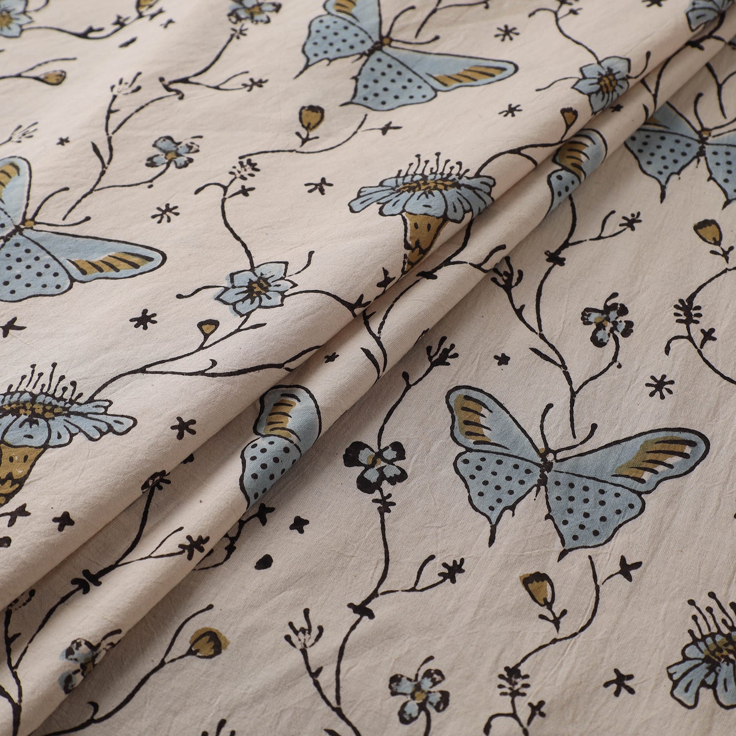 Beige - Kutch Hand Block Ajrakh Print Natural Dyed Cotton Fabric 01