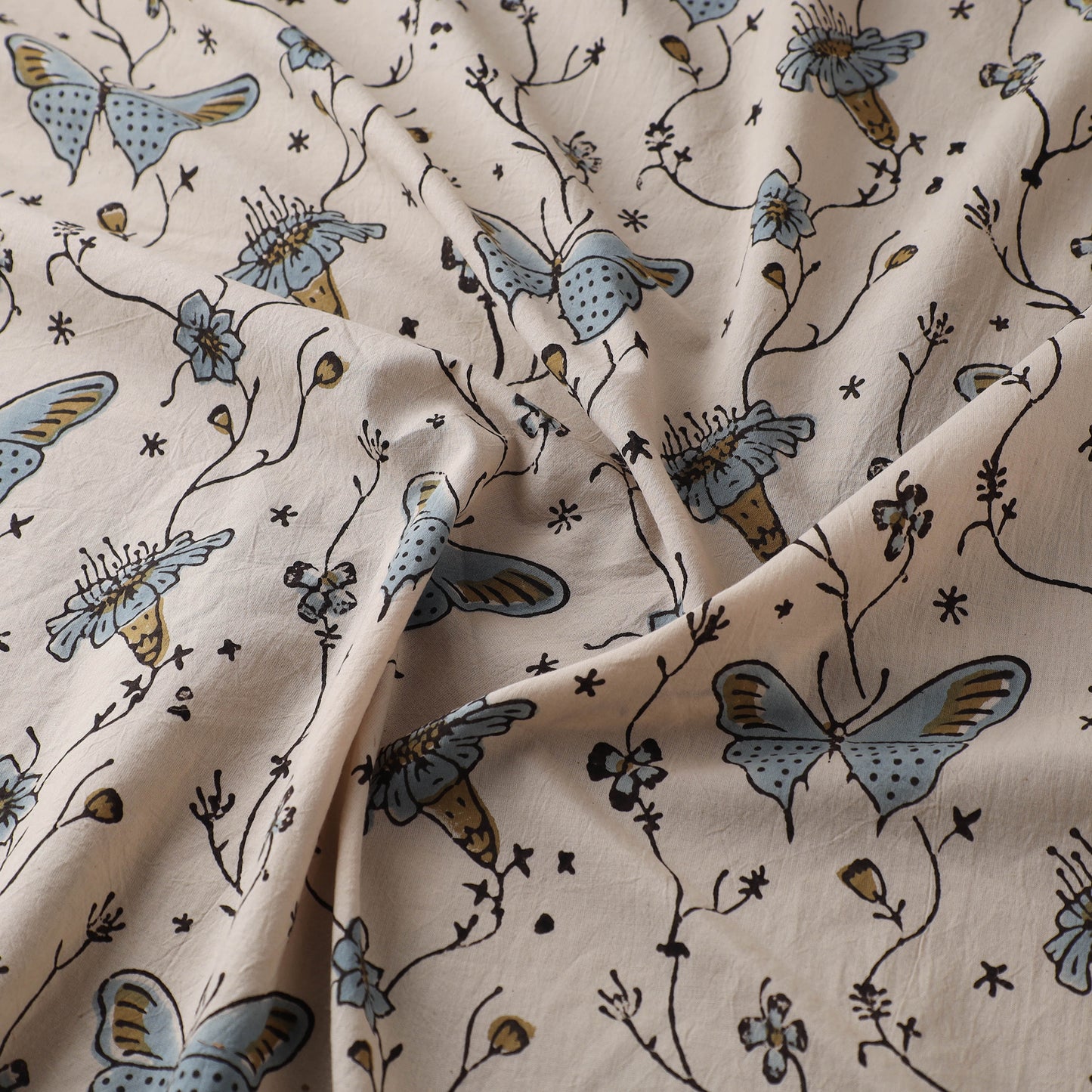 Beige - Kutch Hand Block Ajrakh Print Natural Dyed Cotton Fabric 01