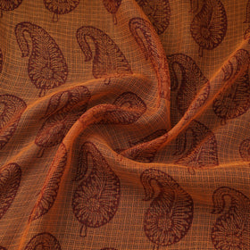 Orange - Kota Doria Cotton Natural Dyed Hand Block Bagh Print Fabric 14