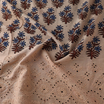Beige - Natural Dyed Hand Block Print Ajrakh Cotton Hakoba Fabric 04