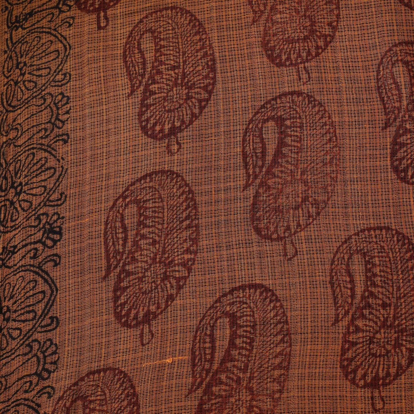Orange - Kota Doria Cotton Natural Dyed Hand Block Bagh Print Fabric 14