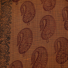 Orange - Kota Doria Cotton Natural Dyed Hand Block Bagh Print Fabric 14