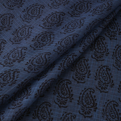 Blue - Kota Doria Cotton Natural Dyed Hand Block Bagh Print Fabric 15