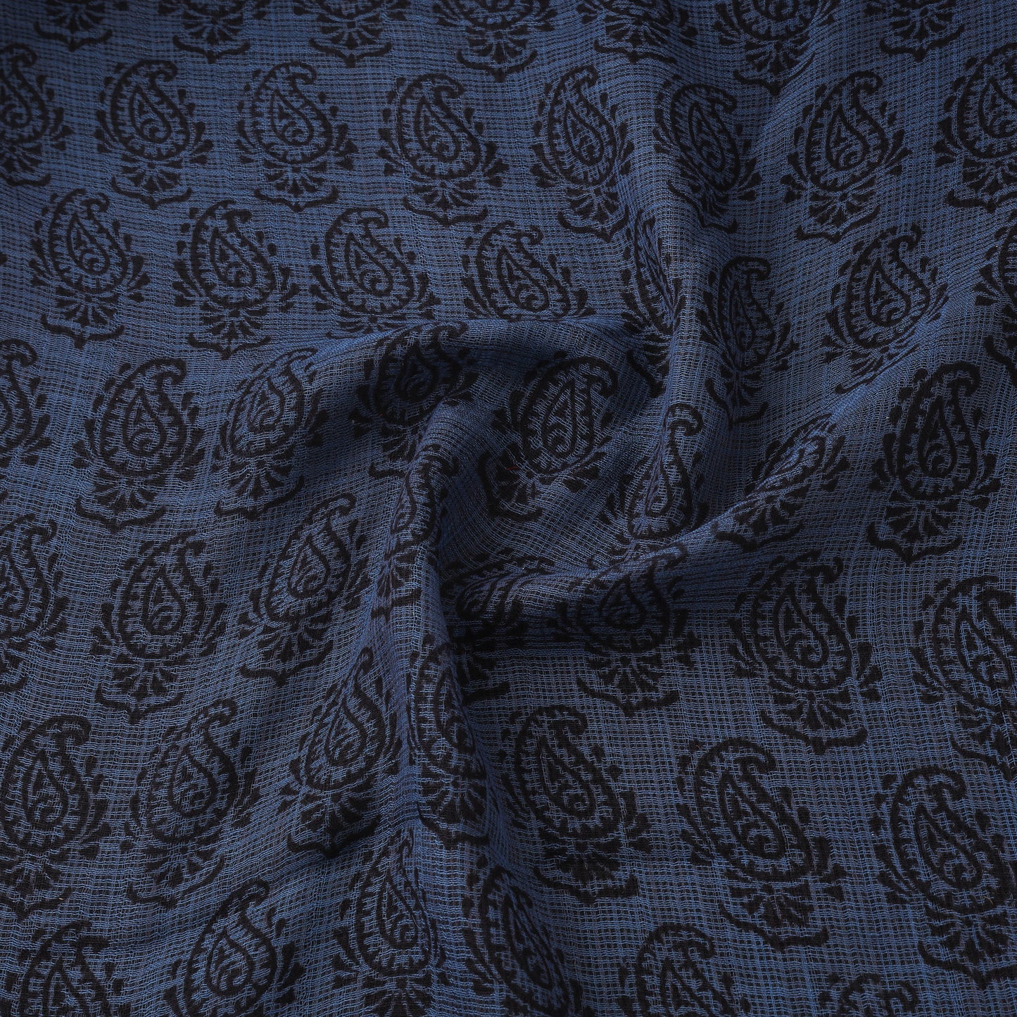 Blue - Kota Doria Cotton Natural Dyed Hand Block Bagh Print Fabric 15