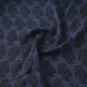Blue - Kota Doria Cotton Natural Dyed Hand Block Bagh Print Fabric 15