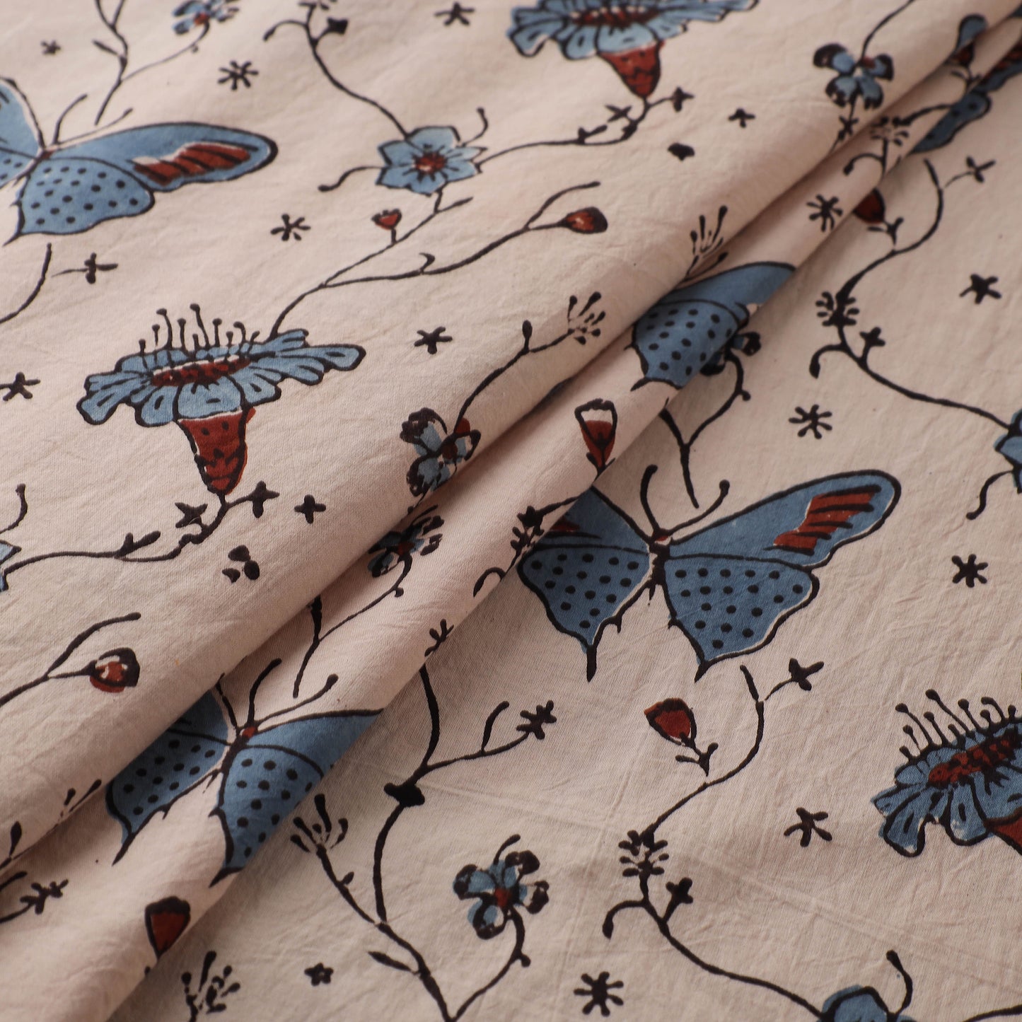 Beige - Kutch Hand Block Ajrakh Print Natural Dyed Cotton Fabric 03