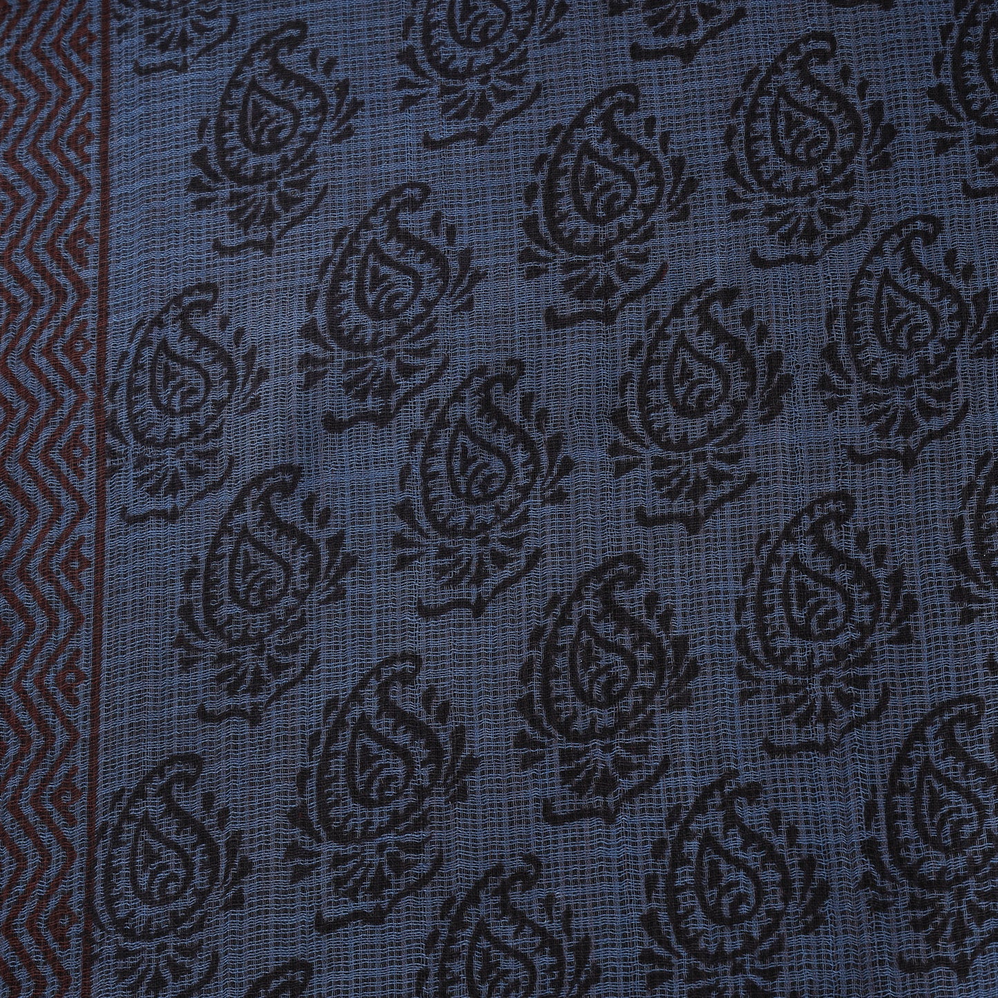 Blue - Kota Doria Cotton Natural Dyed Hand Block Bagh Print Fabric 15