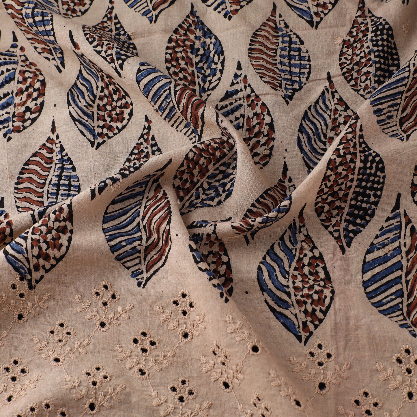 Natural Dyed Hand Block Print Ajrakh Cotton Hakoba Fabric 06