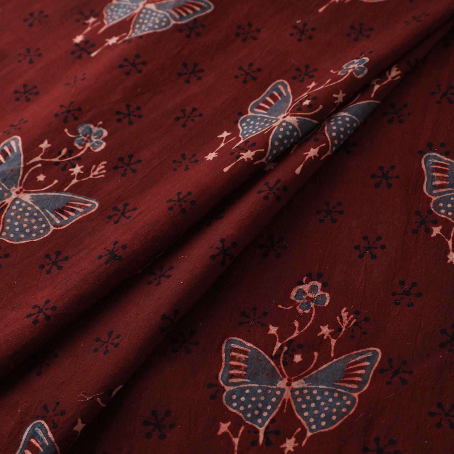 Maroon - Kutch Hand Block Ajrakh Print Natural Dyed Cotton Fabric 05