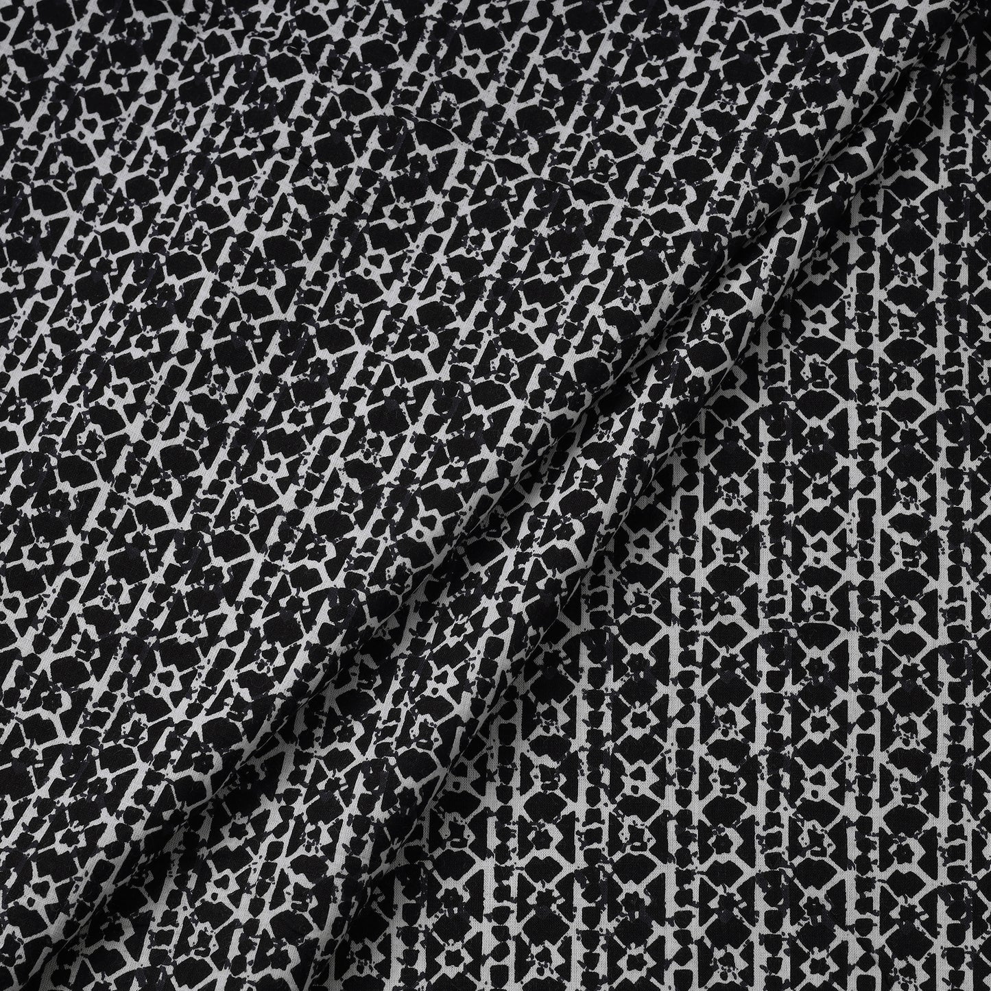 Black Jaipur Screen Printed Cotton Fabric