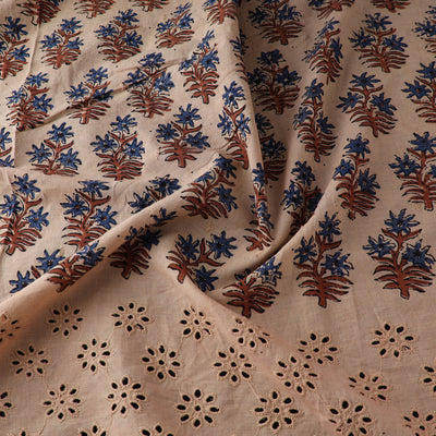 Beige - Natural Dyed Hand Block Print Ajrakh Cotton Hakoba Fabric 07