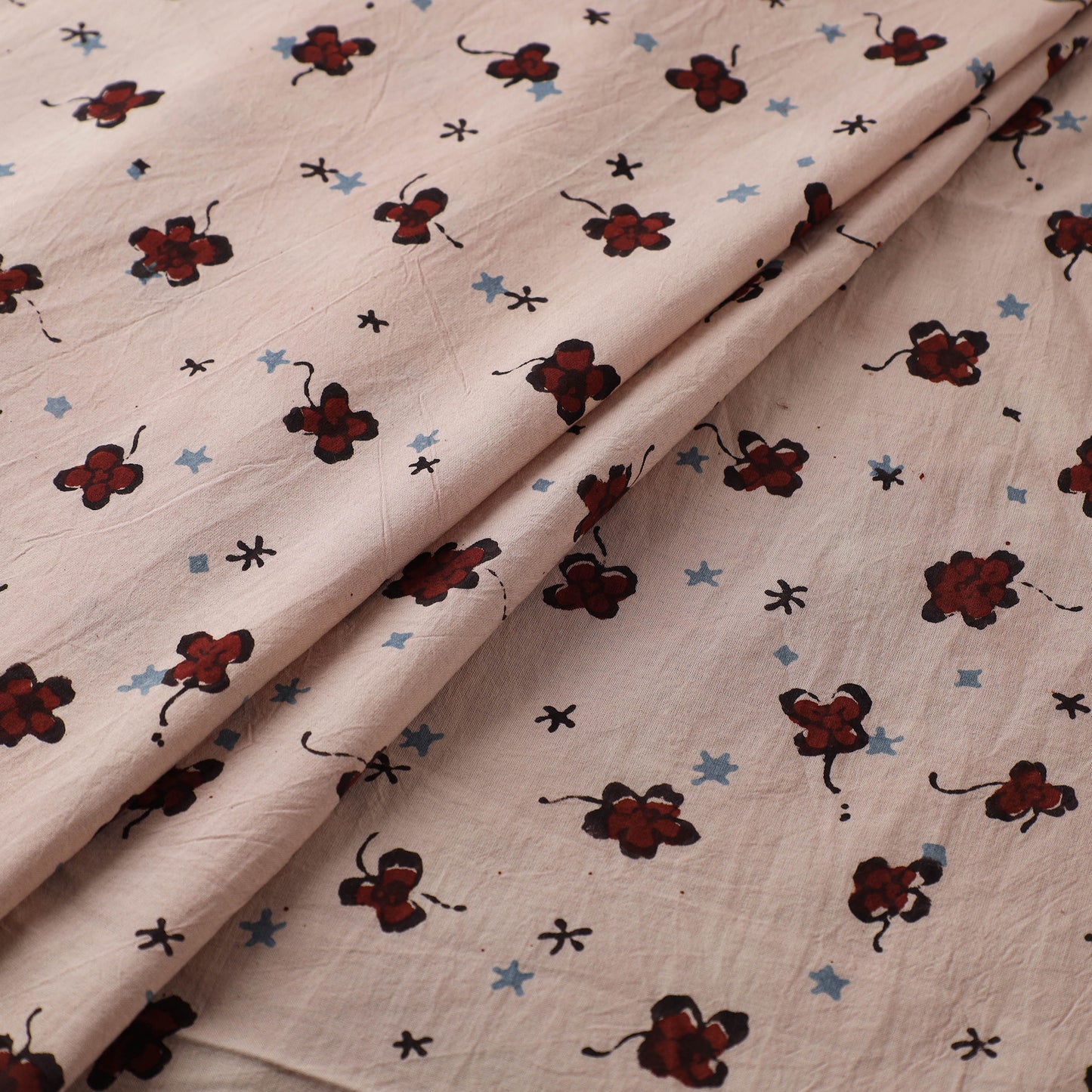 Beige - Kutch Hand Block Ajrakh Print Natural Dyed Cotton Fabric 06