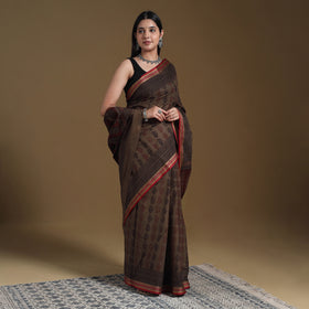 Brown - natural dyed cotton bagh saree 09 - handcrafted
