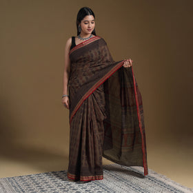 Brown - natural dyed cotton bagh saree 09 - handcrafted