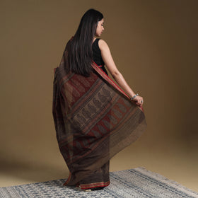 Brown - natural dyed cotton bagh saree 09 - handcrafted