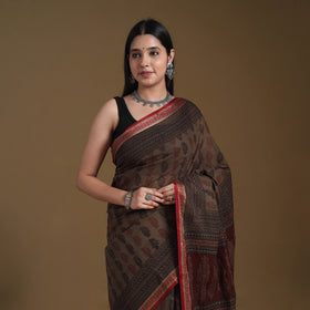 Brown - natural dyed cotton bagh saree 09 - handcrafted