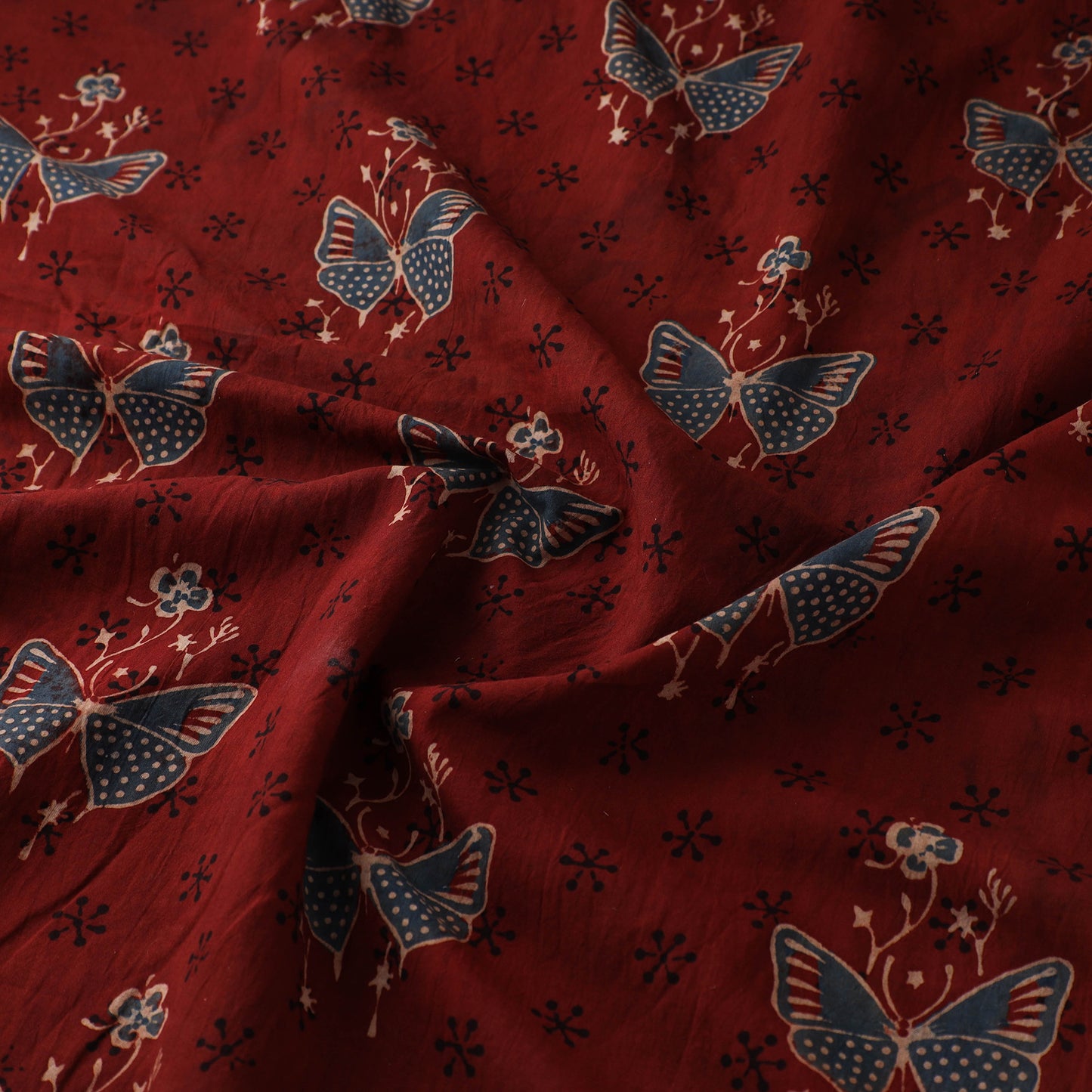 Maroon - Kutch Hand Block Ajrakh Print Natural Dyed Cotton Fabric 08
