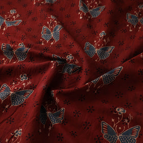 Maroon - Kutch Hand Block Ajrakh Print Natural Dyed Cotton Fabric 08