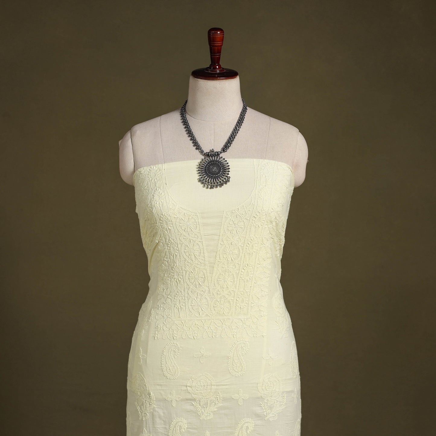 Yellow Chikankari Hand Embroidery Mul Cotton Kurta Material 