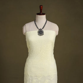 Yellow Chikankari Hand Embroidery Mul Cotton Kurta Material 