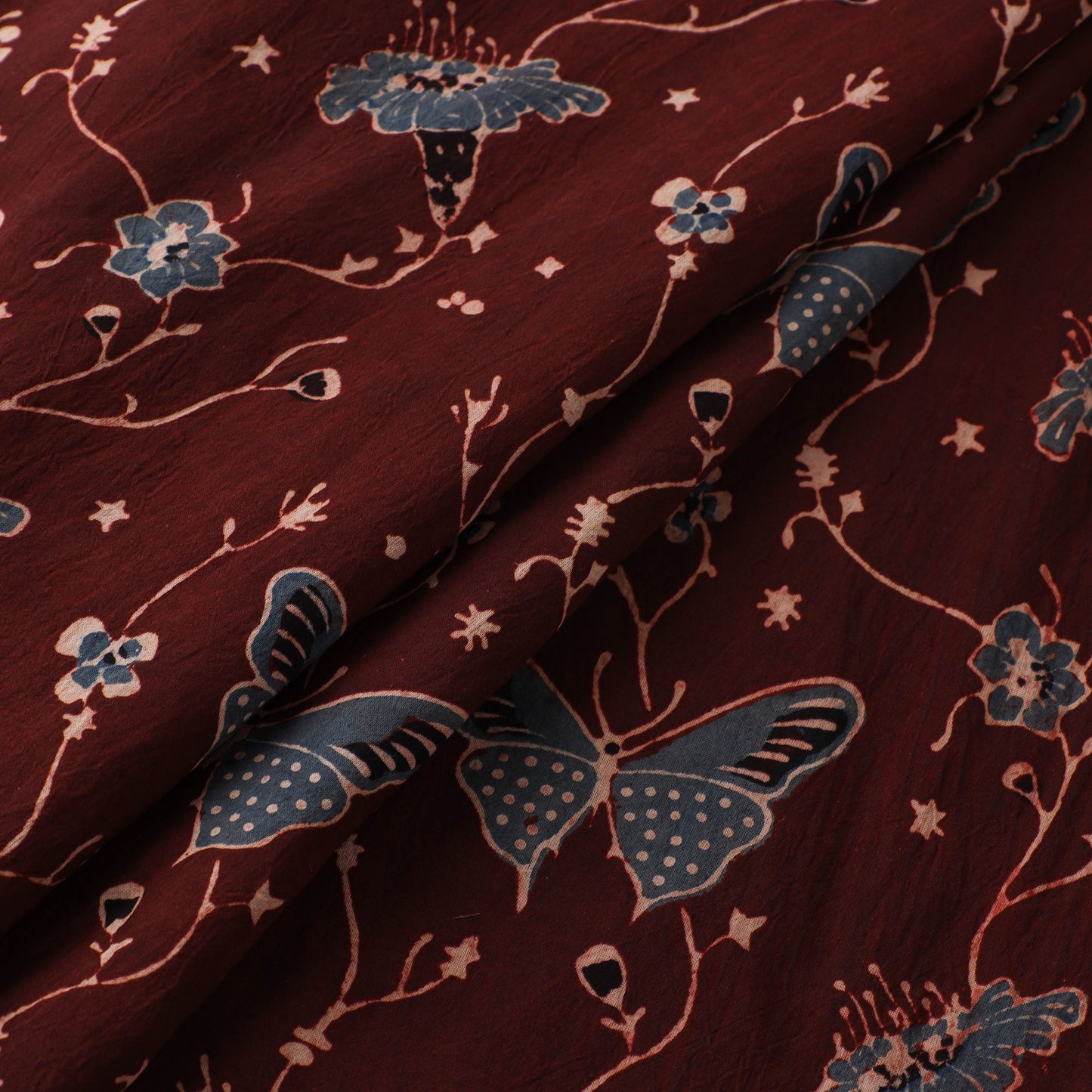 Maroon - Kutch Hand Block Ajrakh Print Natural Dyed Cotton Fabric 12