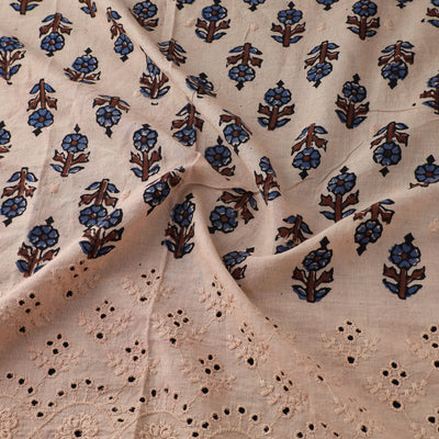 Beige - Natural Dyed Hand Block Print Ajrakh Cotton Hakoba Fabric 12