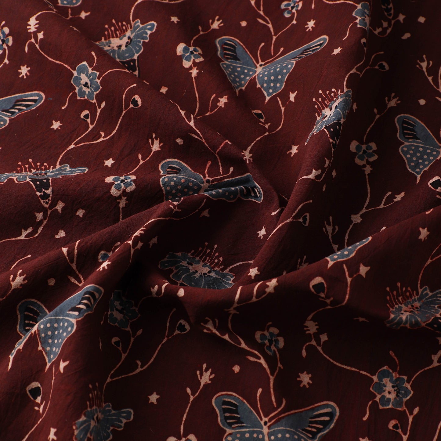 Maroon - Kutch Hand Block Ajrakh Print Natural Dyed Cotton Fabric 12