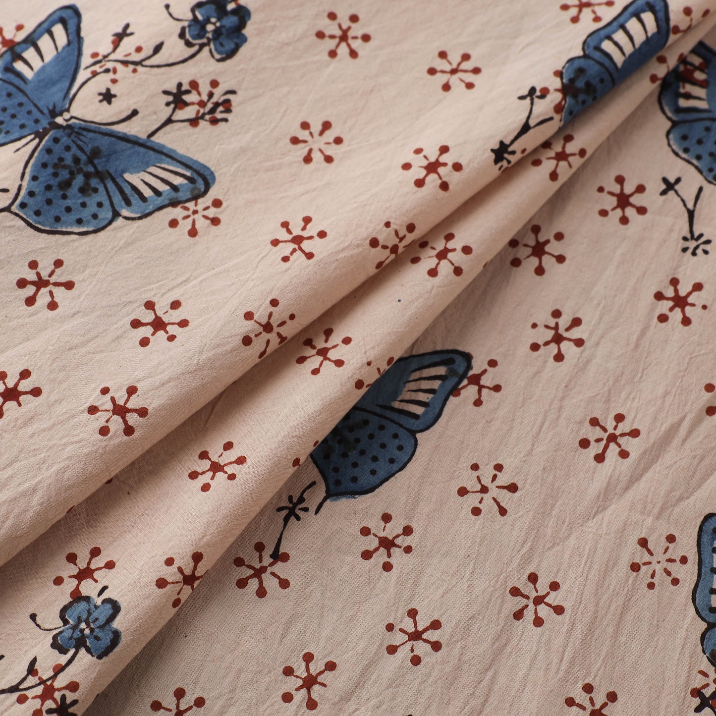 Beige - Kutch Hand Block Ajrakh Print Natural Dyed Cotton Fabric 13