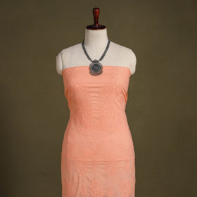 Peach Chikankari Hand Embroidery Mul Cotton Kurta Material 