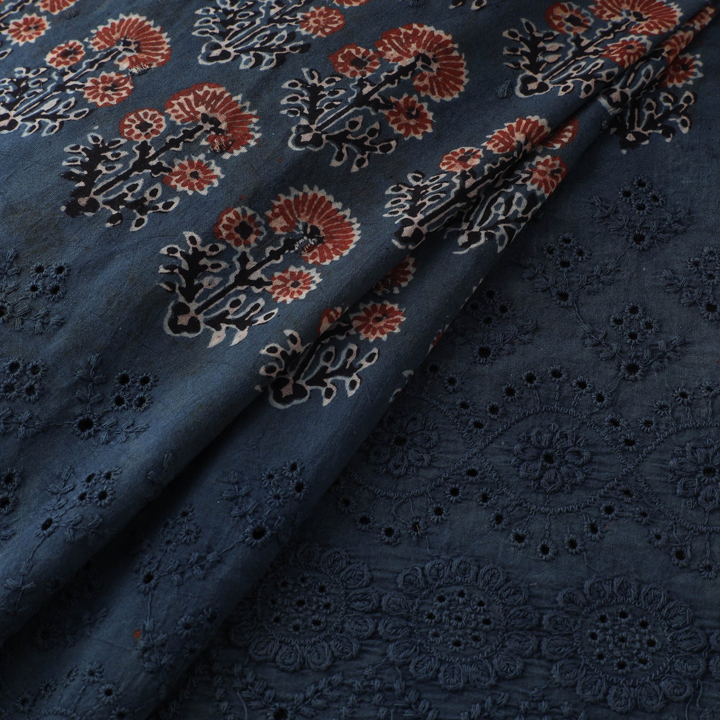 Natural Dyed Hand Block Print Ajrakh Cotton Hakoba Fabric 14