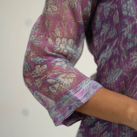 Purple - kota doria cotton sanganeri kurta set (set of 3)