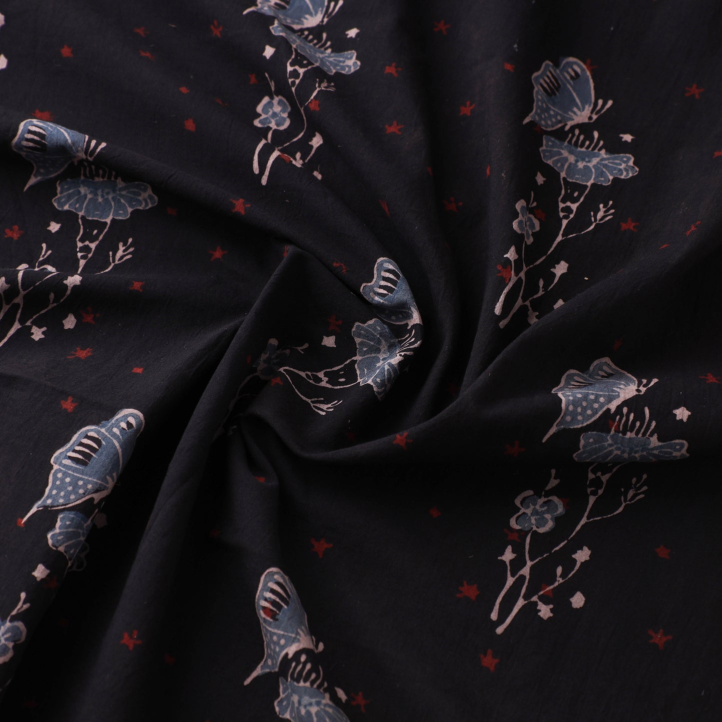 Black - Kutch Hand Block Ajrakh Print Natural Dyed Cotton Fabric 15