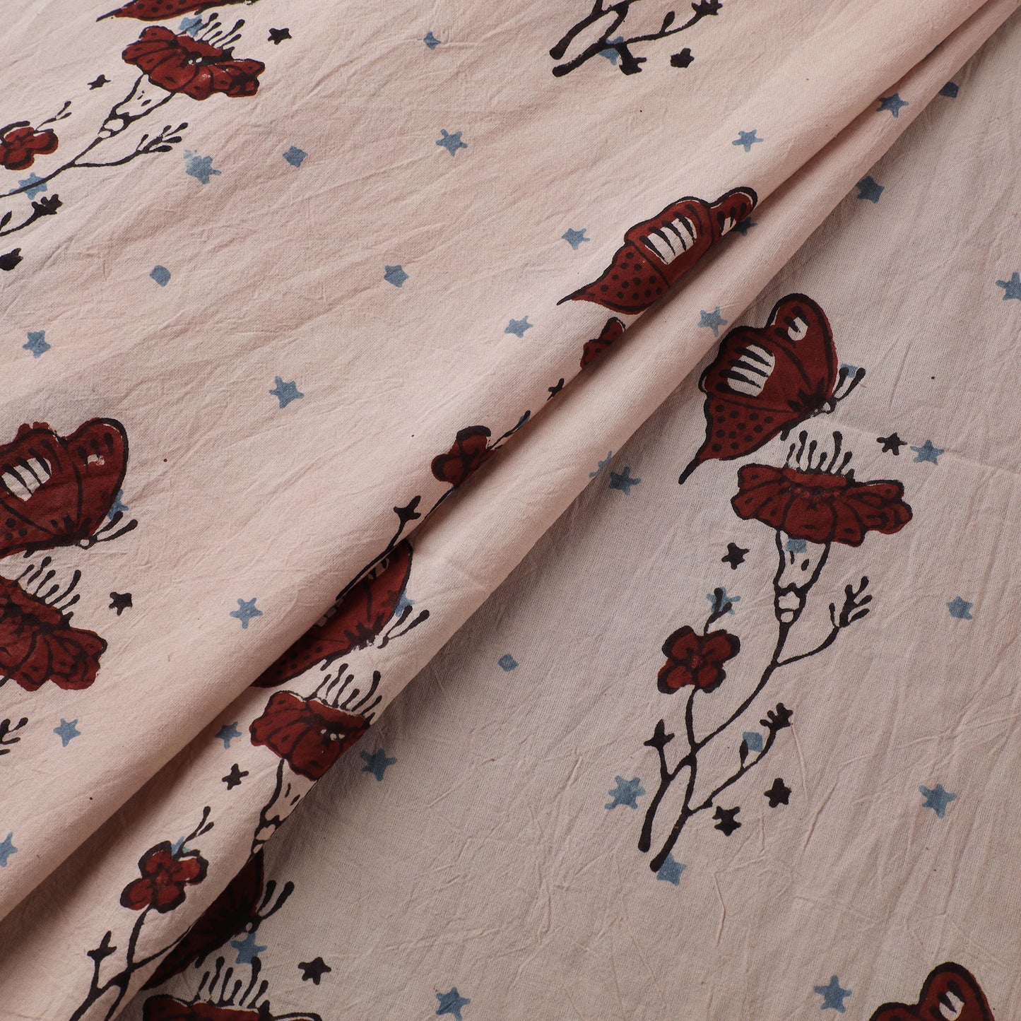 Beige - Kutch Hand Block Ajrakh Print Natural Dyed Cotton Fabric 22