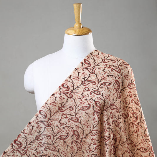 Beige - Pedana Kalamkari Block Printed Chanderi Silk Fabric