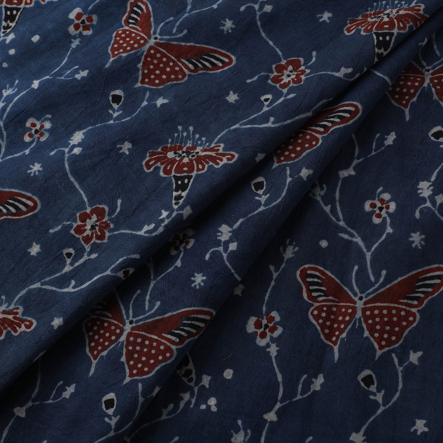 Blue - Kutch Hand Block Ajrakh Print Natural Dyed Cotton Fabric 27