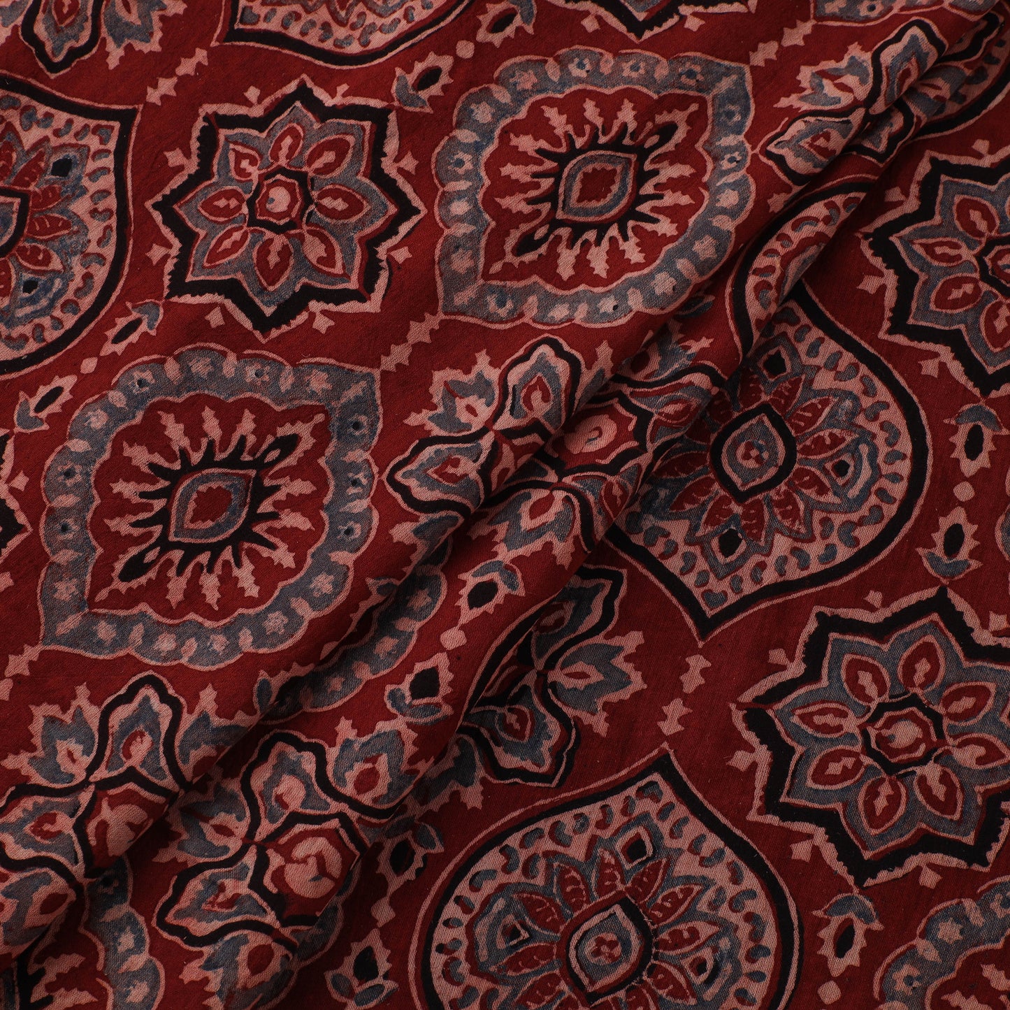 Maroon - Hand Block Ajrakh Print Natural Dyed Pure Mul Cotton Fabric 10