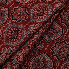 Maroon - Hand Block Ajrakh Print Natural Dyed Pure Mul Cotton Fabric 10