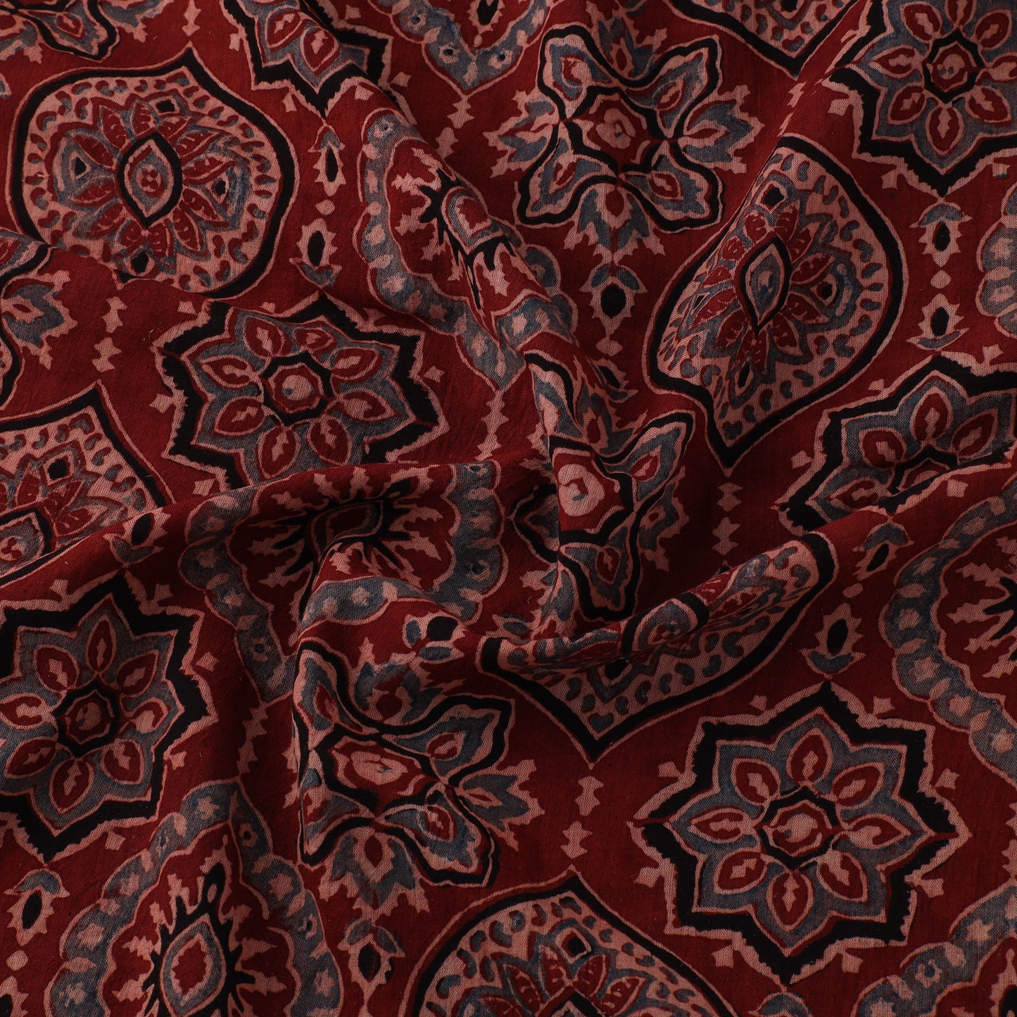 Maroon - Hand Block Ajrakh Print Natural Dyed Pure Mul Cotton Fabric 10