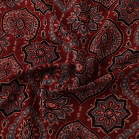 Maroon - Hand Block Ajrakh Print Natural Dyed Pure Mul Cotton Fabric 10