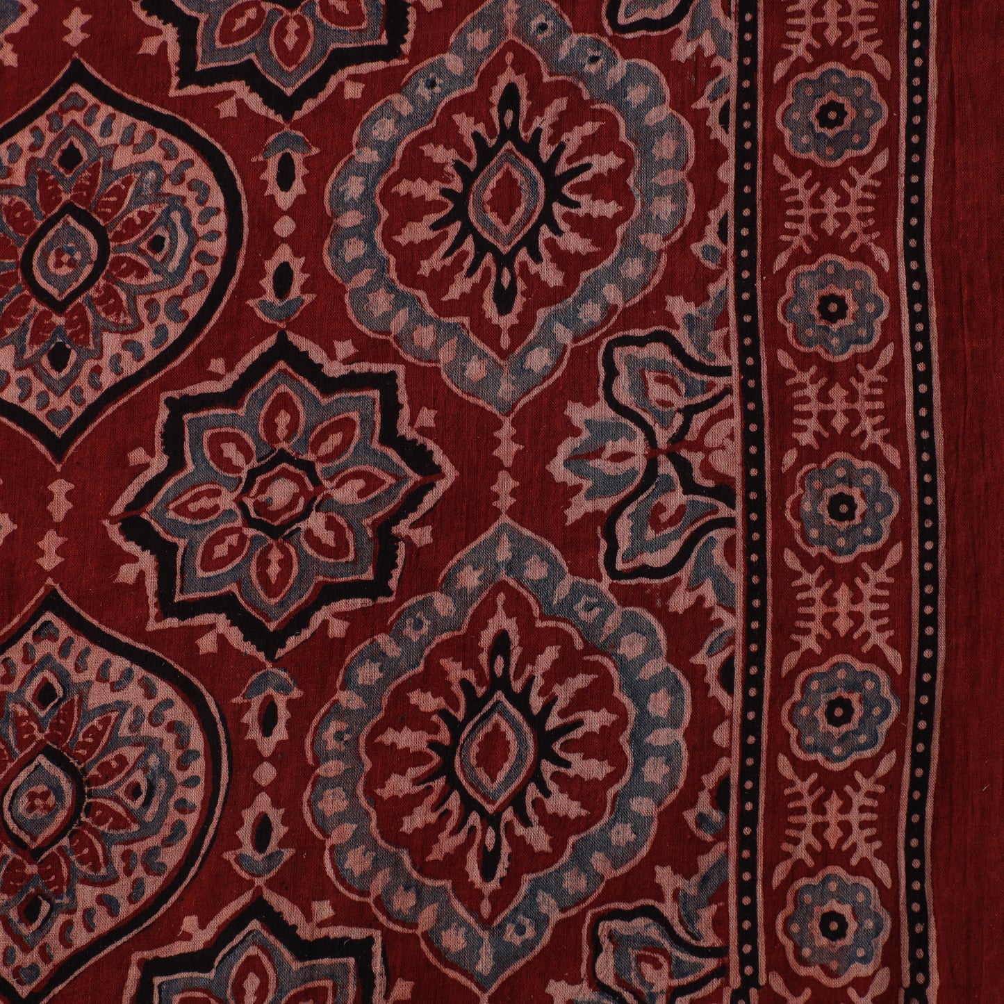 Maroon - Hand Block Ajrakh Print Natural Dyed Pure Mul Cotton Fabric 10
