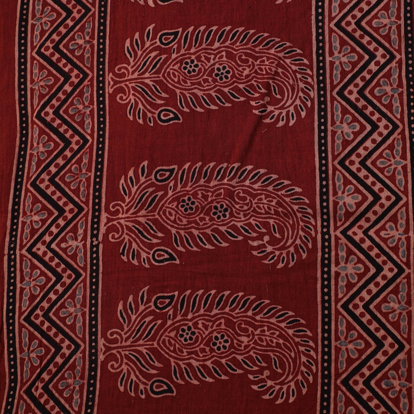Red - Hand Block Ajrakh Print Natural Dyed Pure Mul Cotton Fabric 09