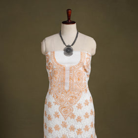 Peach Chikankari Tepchi Hand Embroidery Kota Cotton Kurta Material