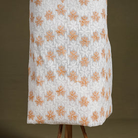 Peach Chikankari Tepchi Hand Embroidery Kota Cotton Kurta Material