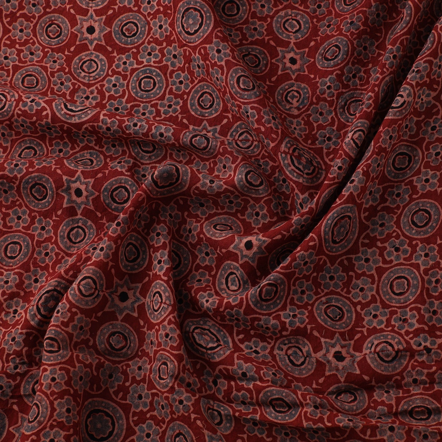 Red - Hand Block Ajrakh Print Natural Dyed Pure Mul Cotton Fabric 08
